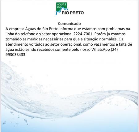 COMUNICADO DA EMPRESA ÁGUAS DO RIO PRETO :
