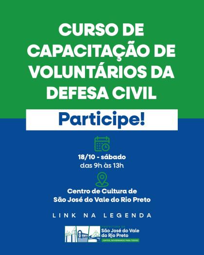 Curso de Capacitação e Formação de Voluntários da Defesa Civil.